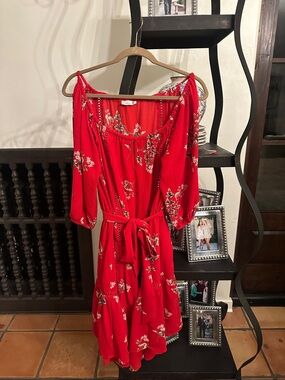 Promesa Red Floral Tie-Waist Mini Dress